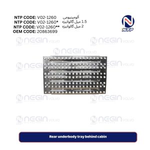 Rear underbody tray behind cabin